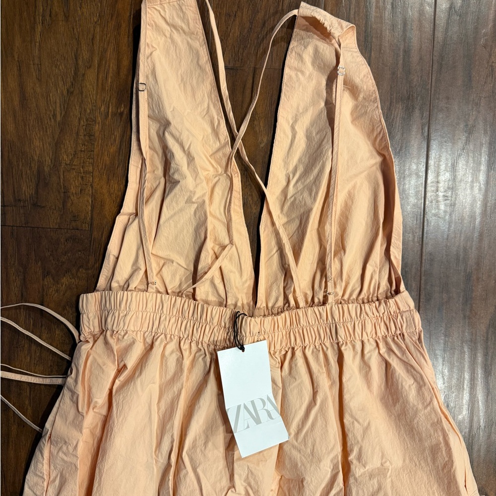 Zara Peach Pink Maxi Dress with Deep V-Neck - Picture 5 of 8